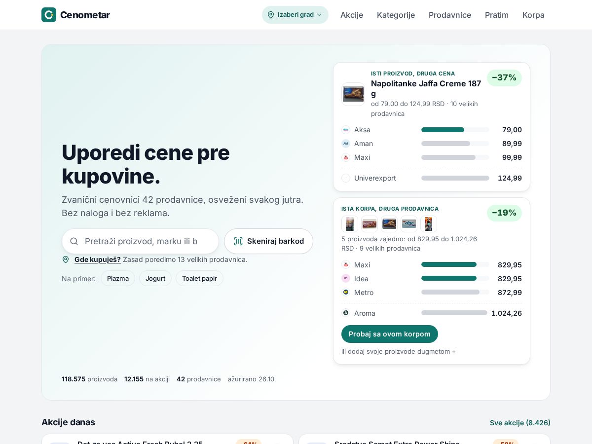 Landing-page snapshot of cenometar.com