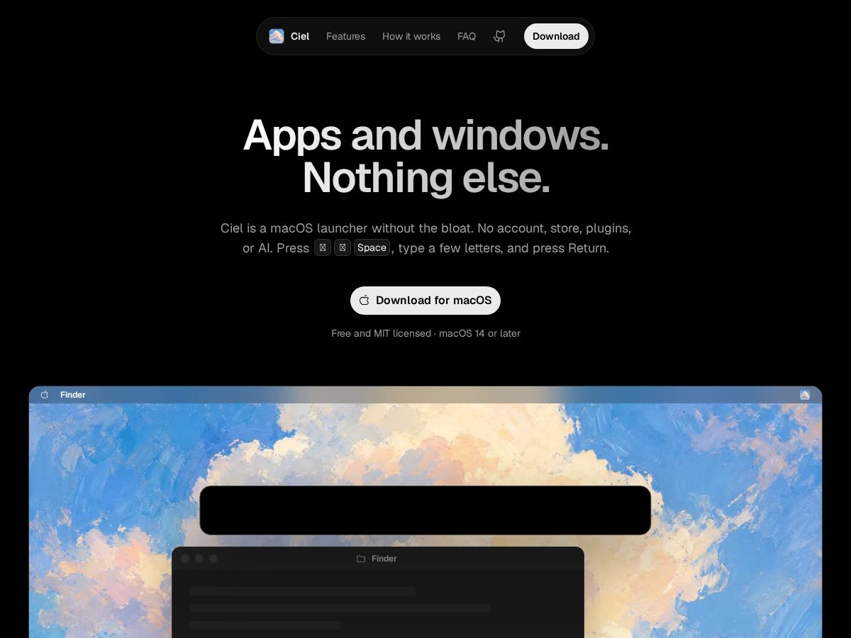 Landing-page snapshot of cielmac.app
