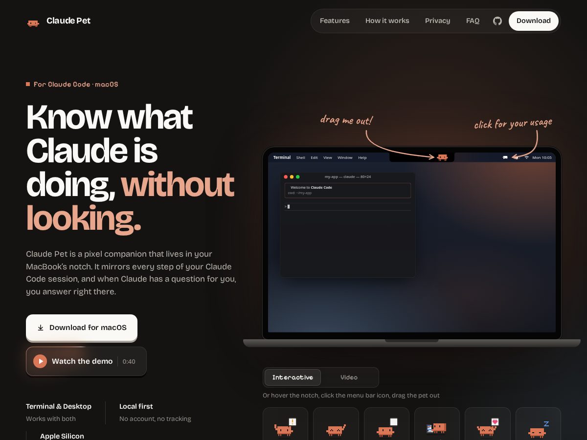 Landing-page snapshot of claudepet.com