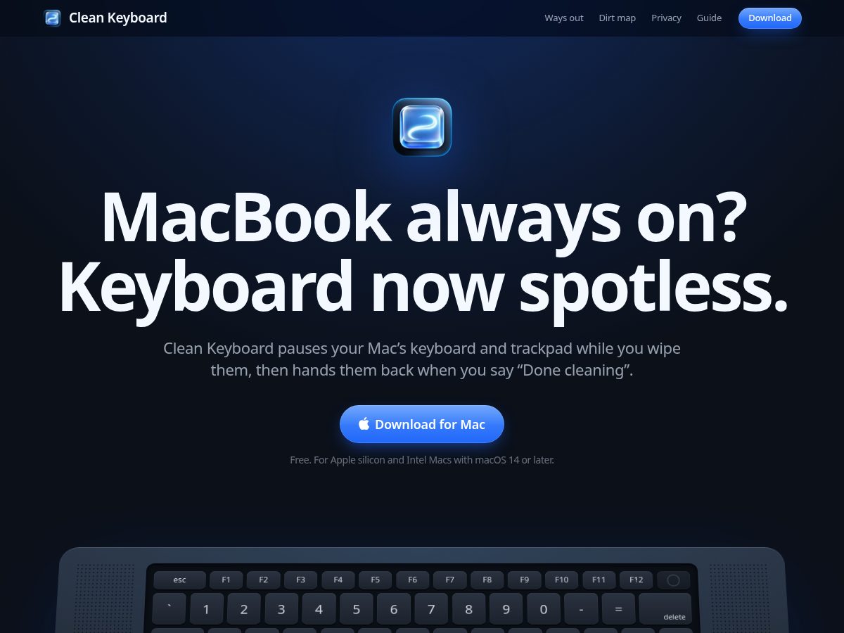 Landing-page snapshot of cleankeyboard.app