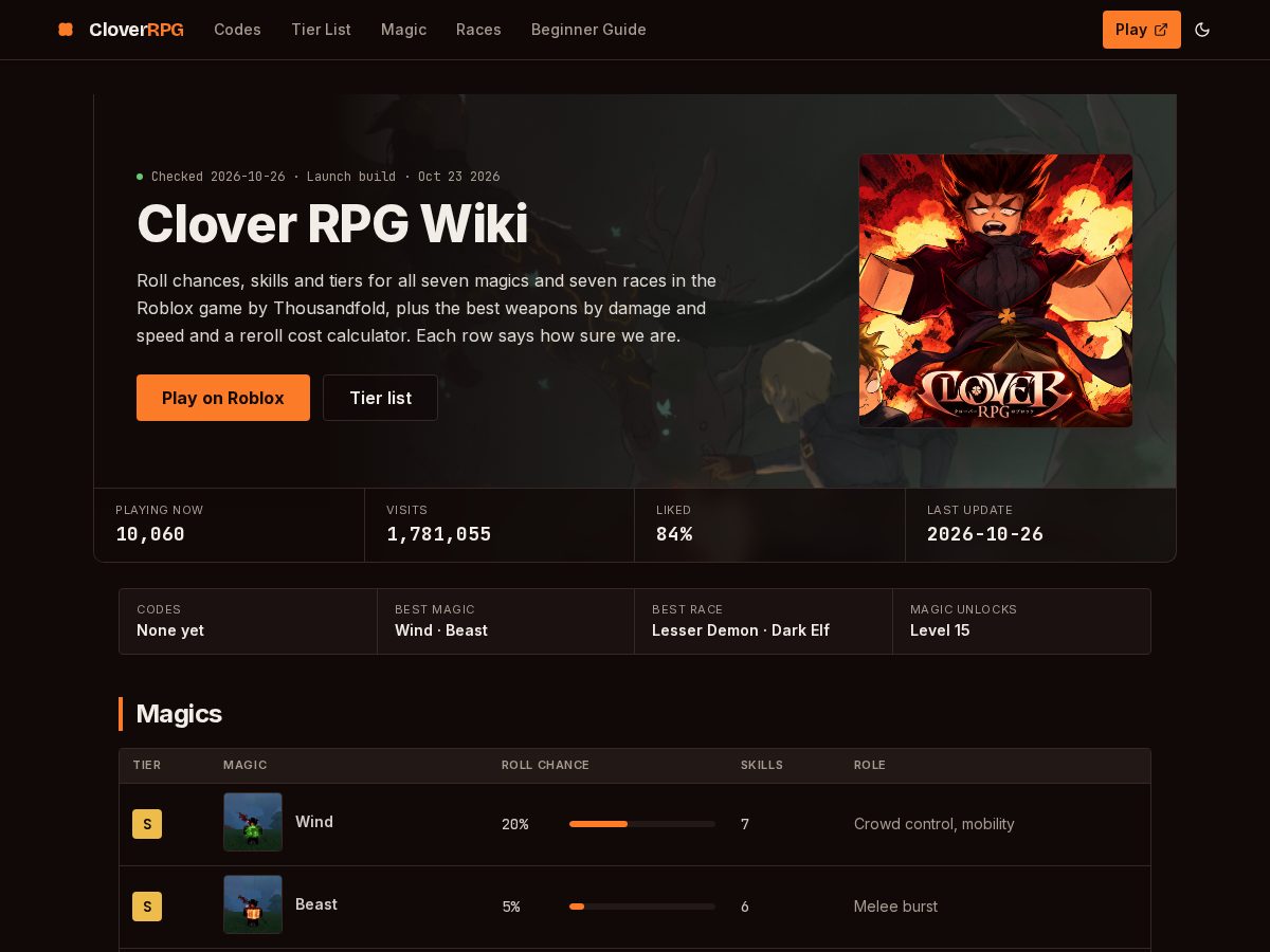 Landing-page snapshot of cloverrpg.site