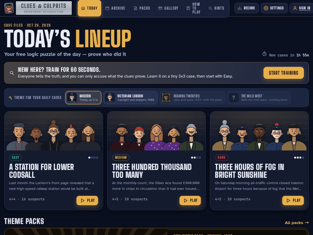 Landing-page snapshot of cluesandculprits.com