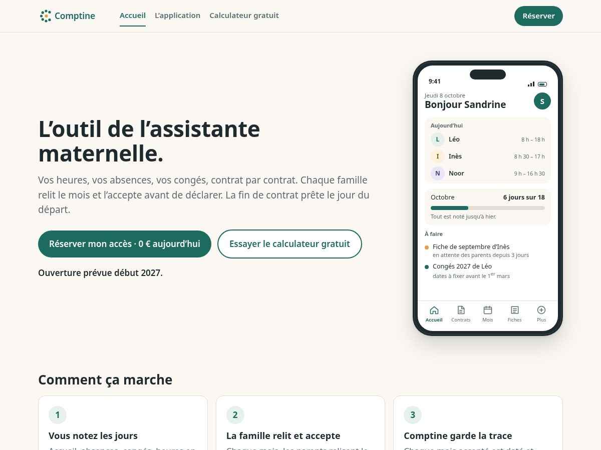 Landing-page snapshot of comptine.app