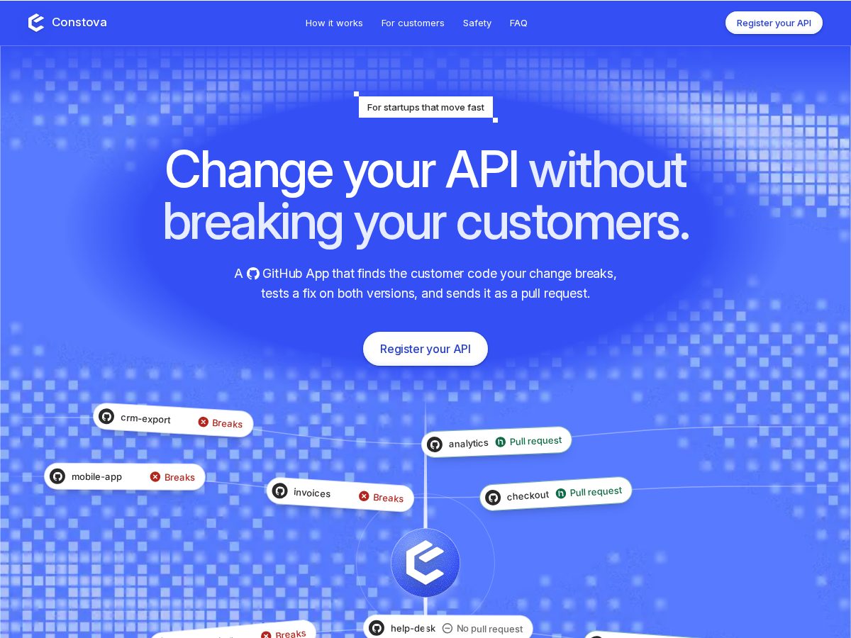 Landing-page snapshot of constova.dev