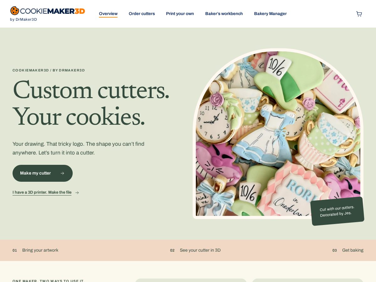 Landing-page snapshot of cookiemaker3d.com