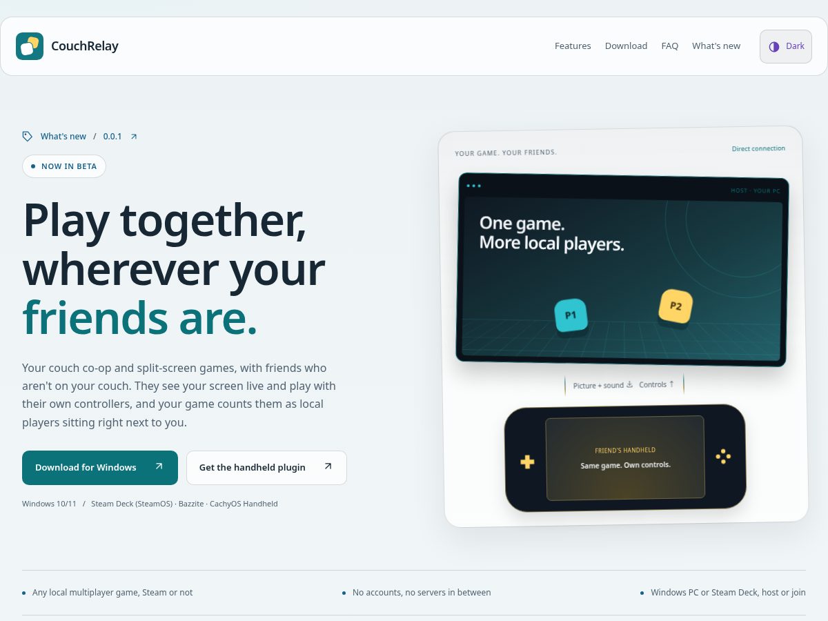 Landing-page snapshot of couchrelay.app