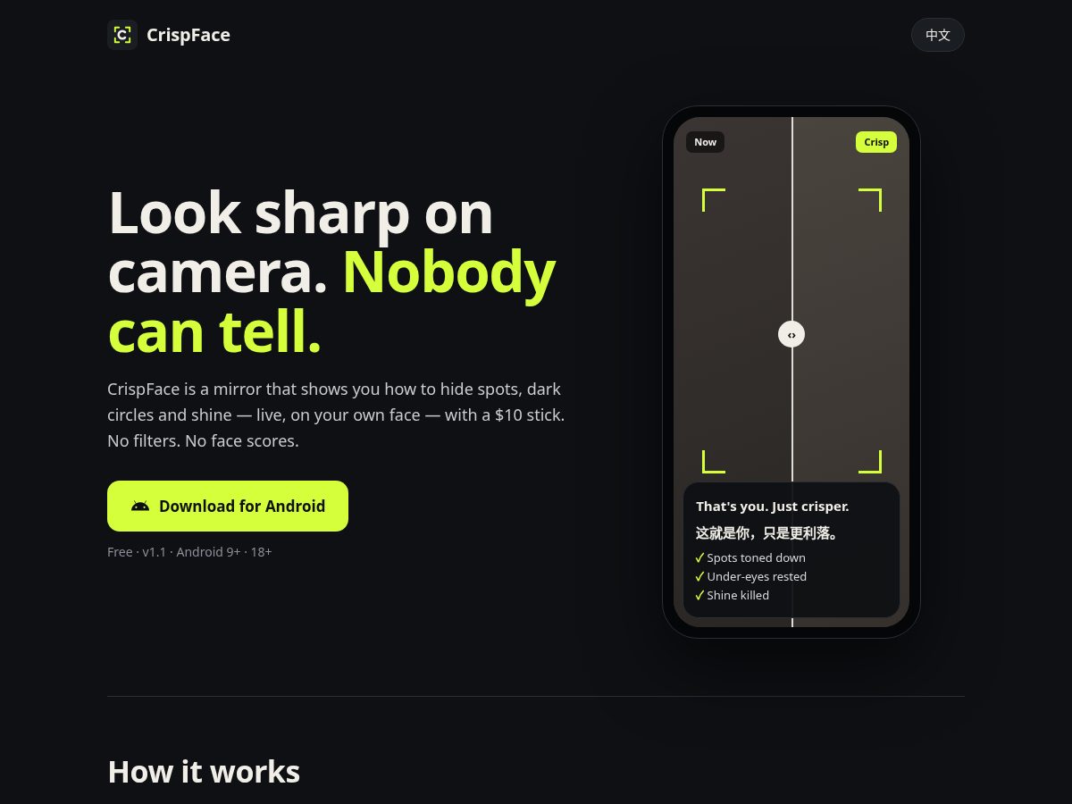 Landing-page snapshot of crispface.com