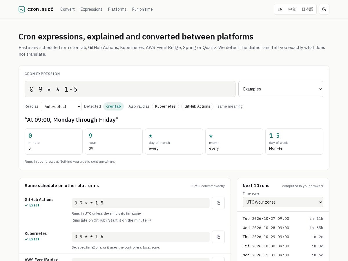 Landing-page snapshot of cron.surf