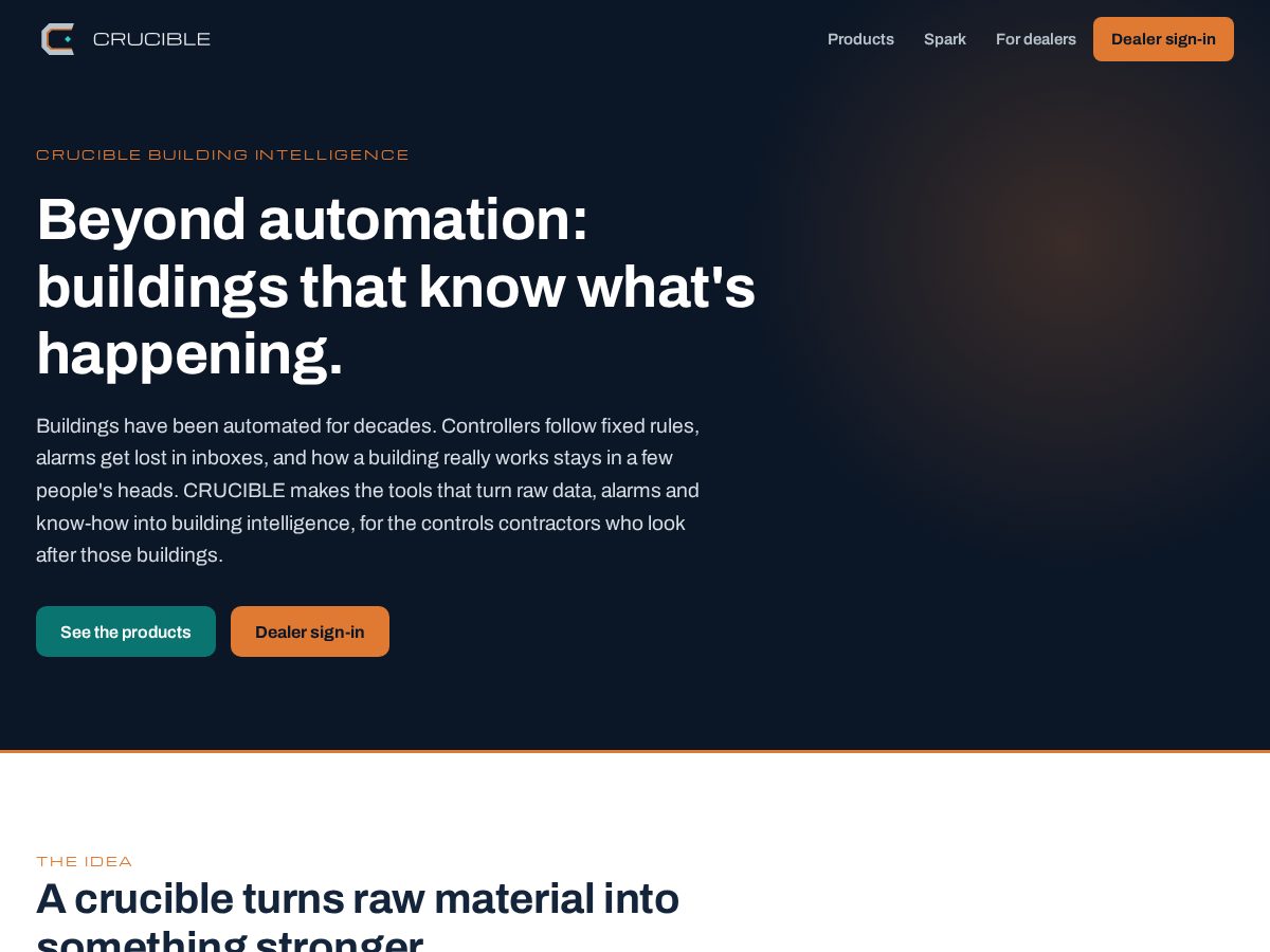 Landing-page snapshot of cruciblebi.com