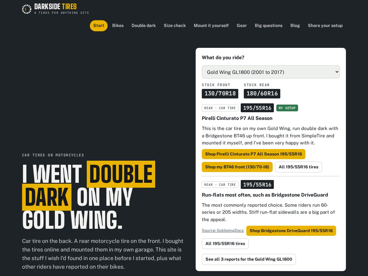 Landing-page snapshot of darksidetires.com