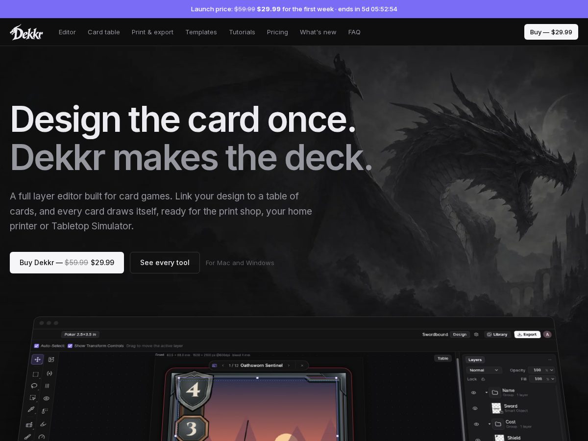 Landing-page snapshot of dekkr.app