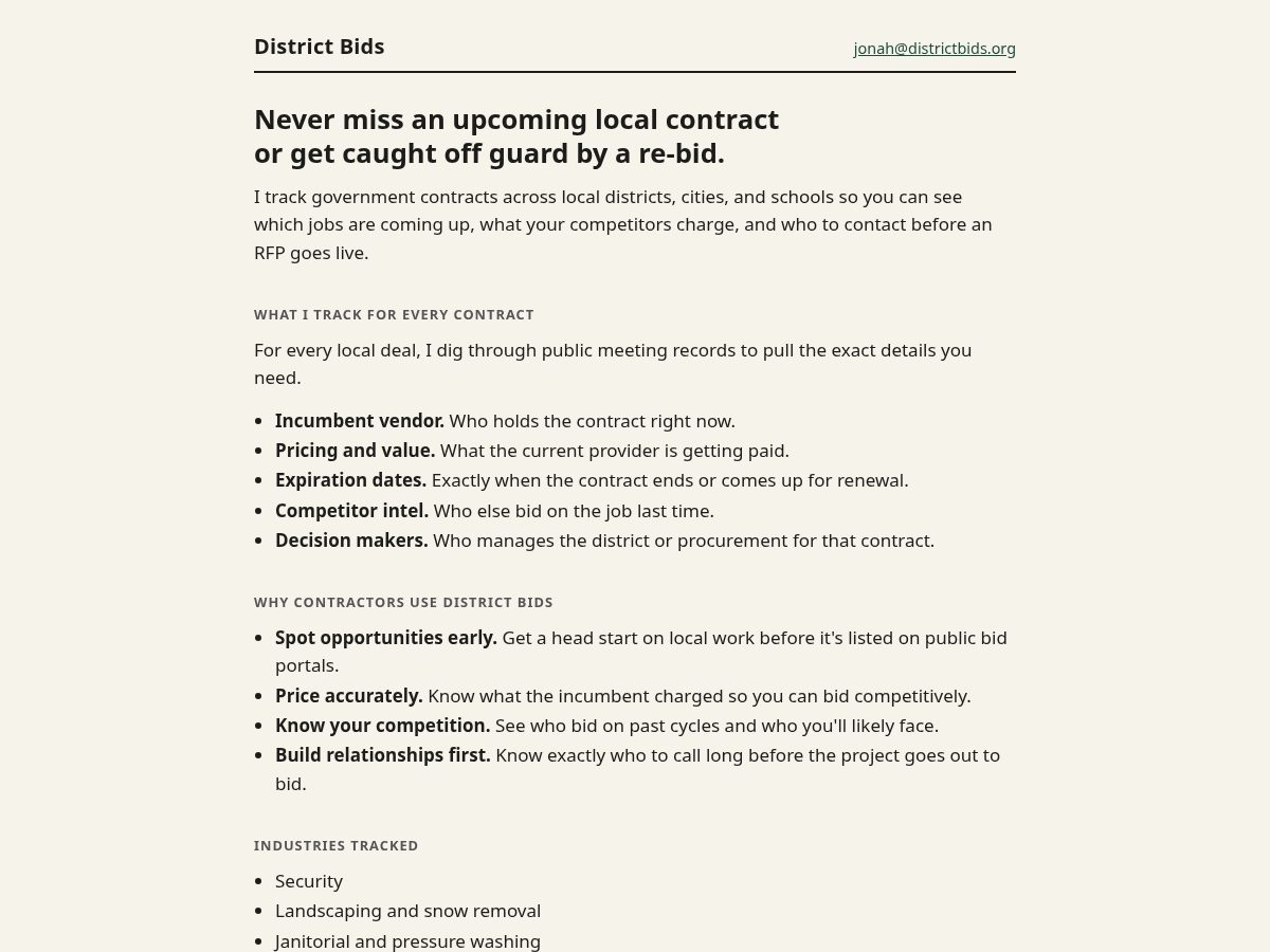 Landing-page snapshot of districtbids.org