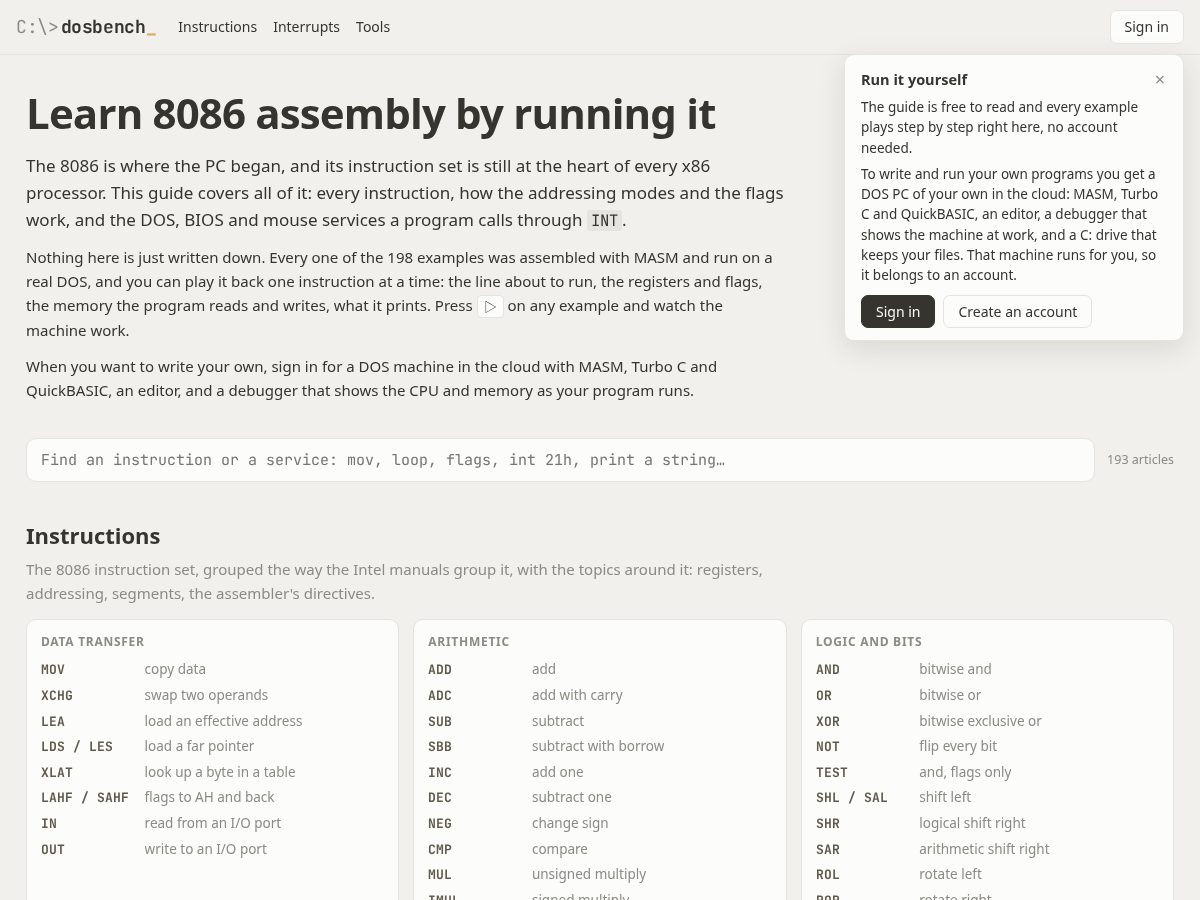 Landing-page snapshot of dosbench.org