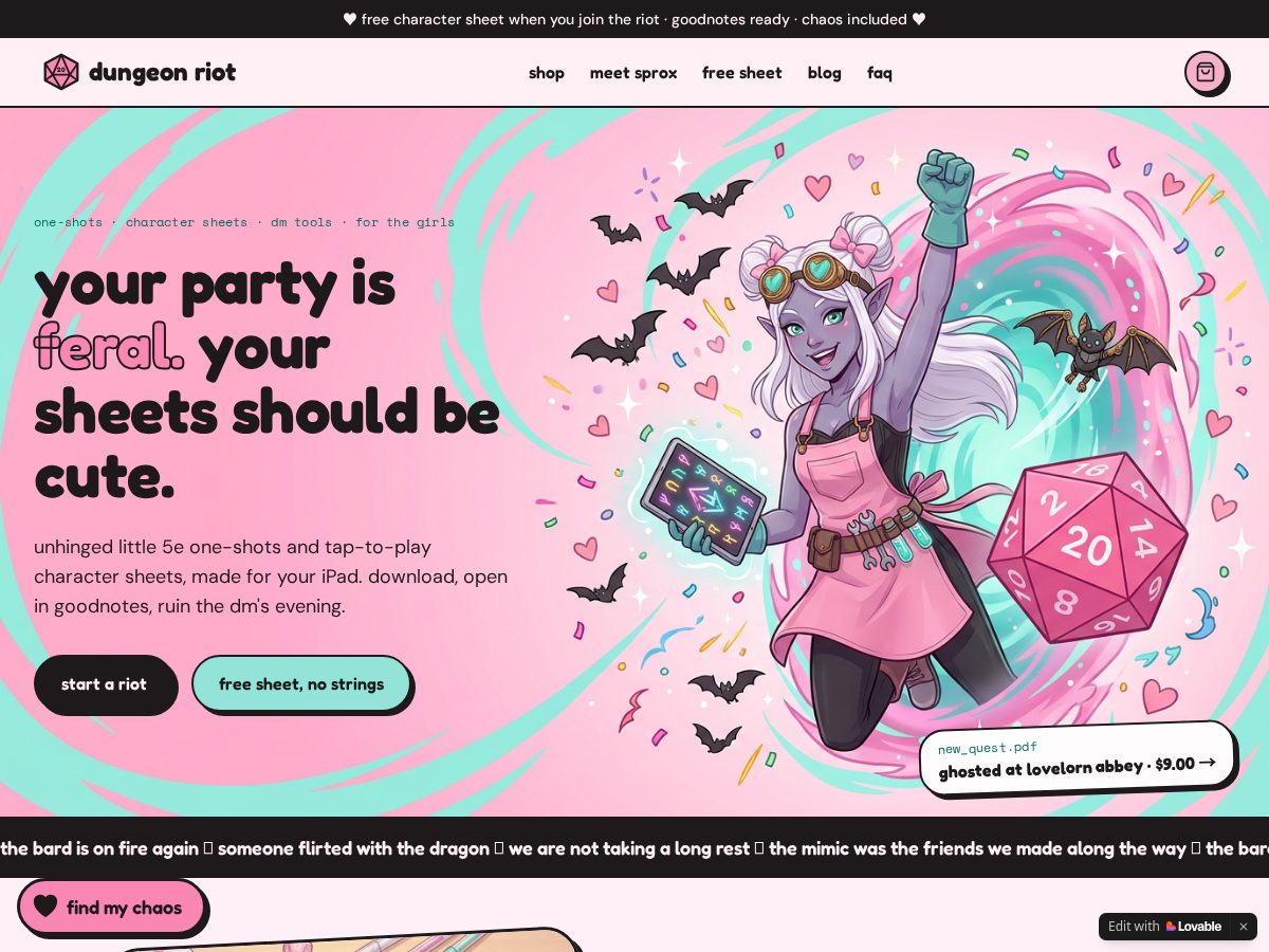 Landing-page snapshot of dungeonriot.com