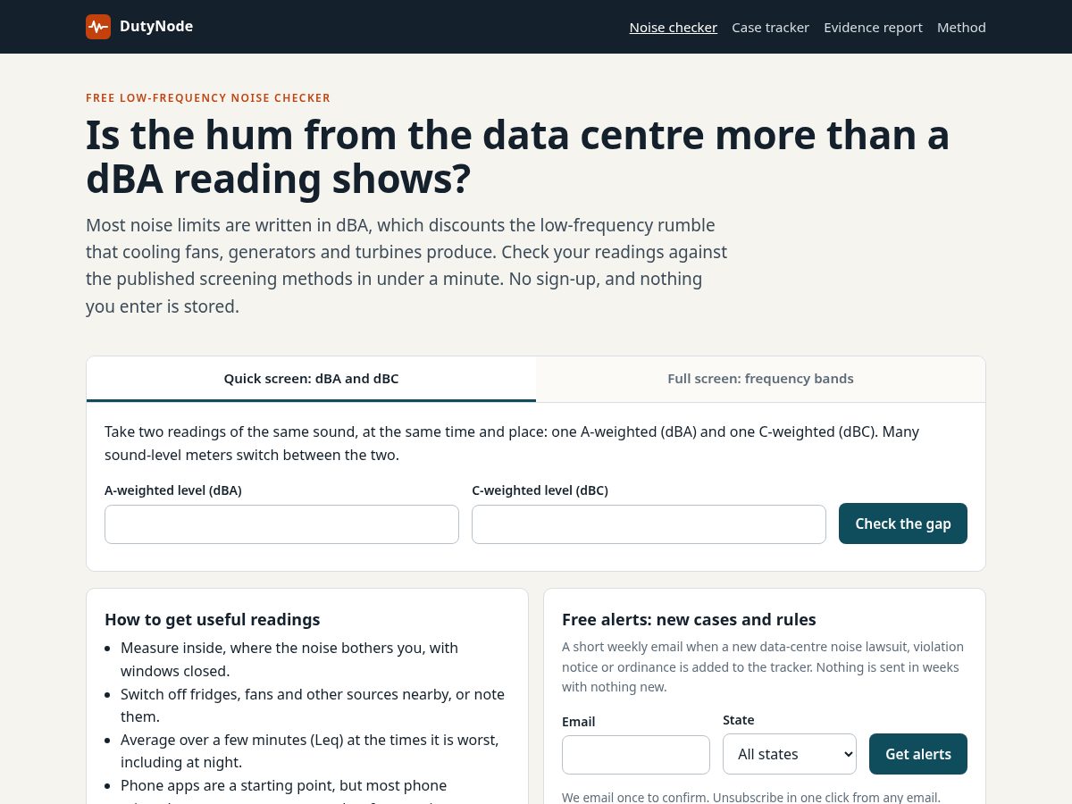 Landing-page snapshot of dutynode.com
