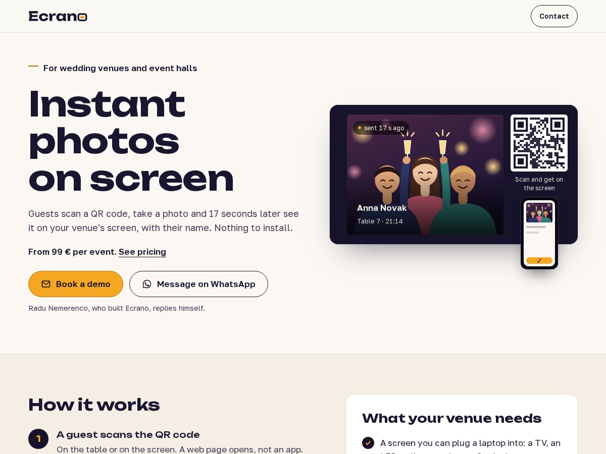 Landing-page snapshot of ecranoevents.com