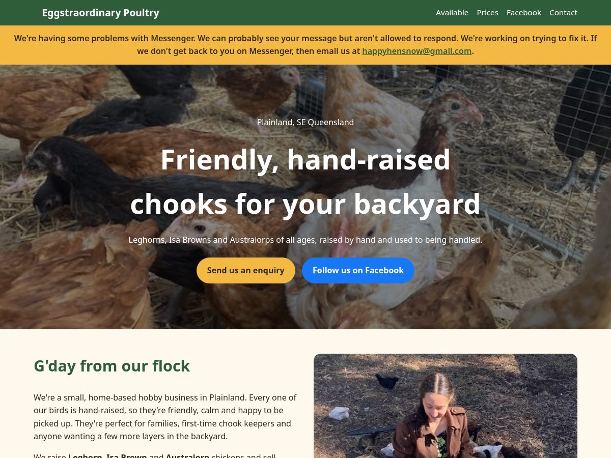 Landing-page snapshot of eggstraordinarypoultry.com