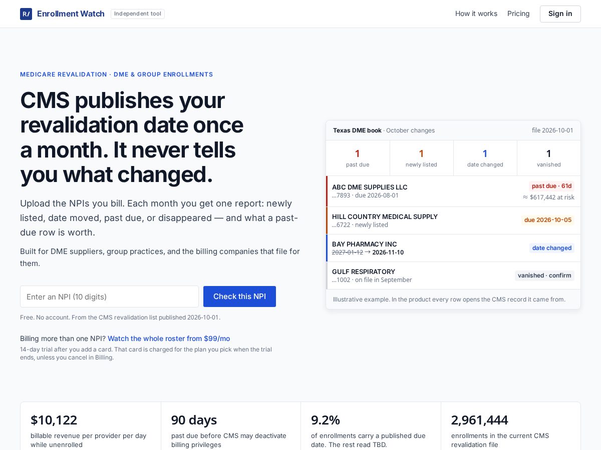 Landing-page snapshot of enrollmentwatch.com