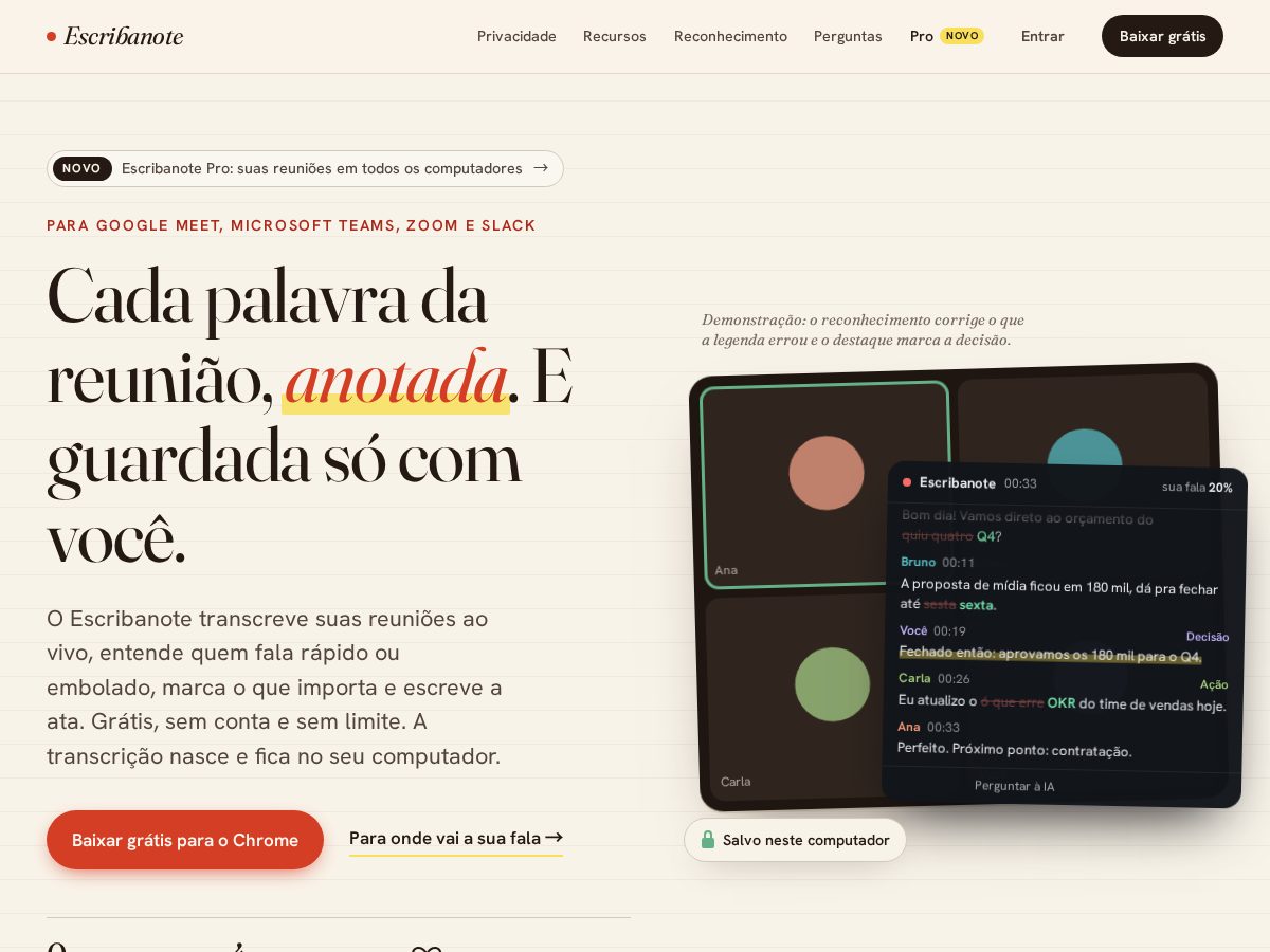 Landing-page snapshot of escribanote.com