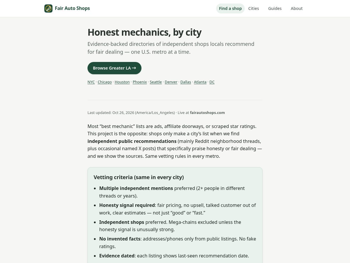 Landing-page snapshot of fairautoshops.com
