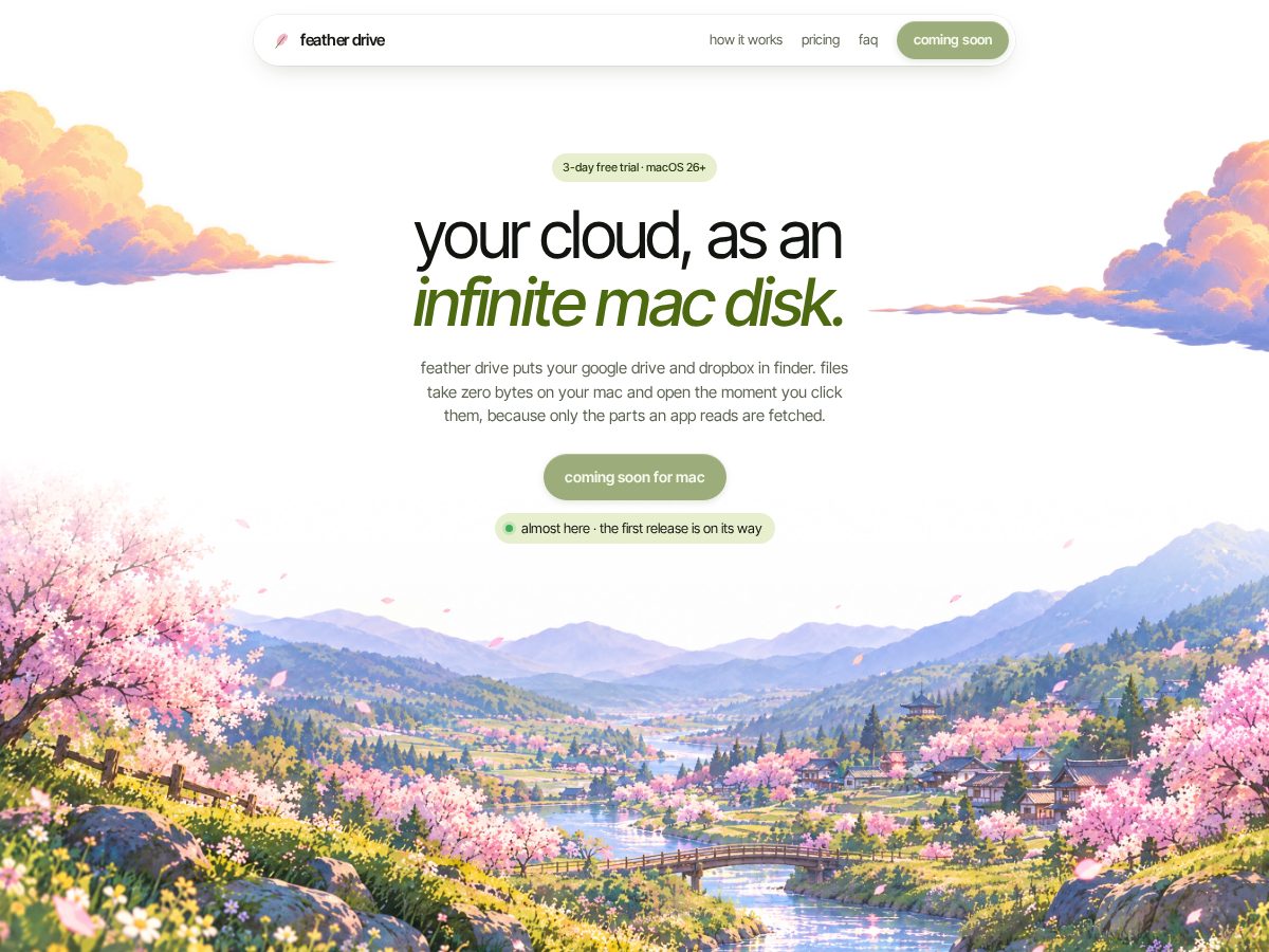 Landing-page snapshot of featherdrive.app