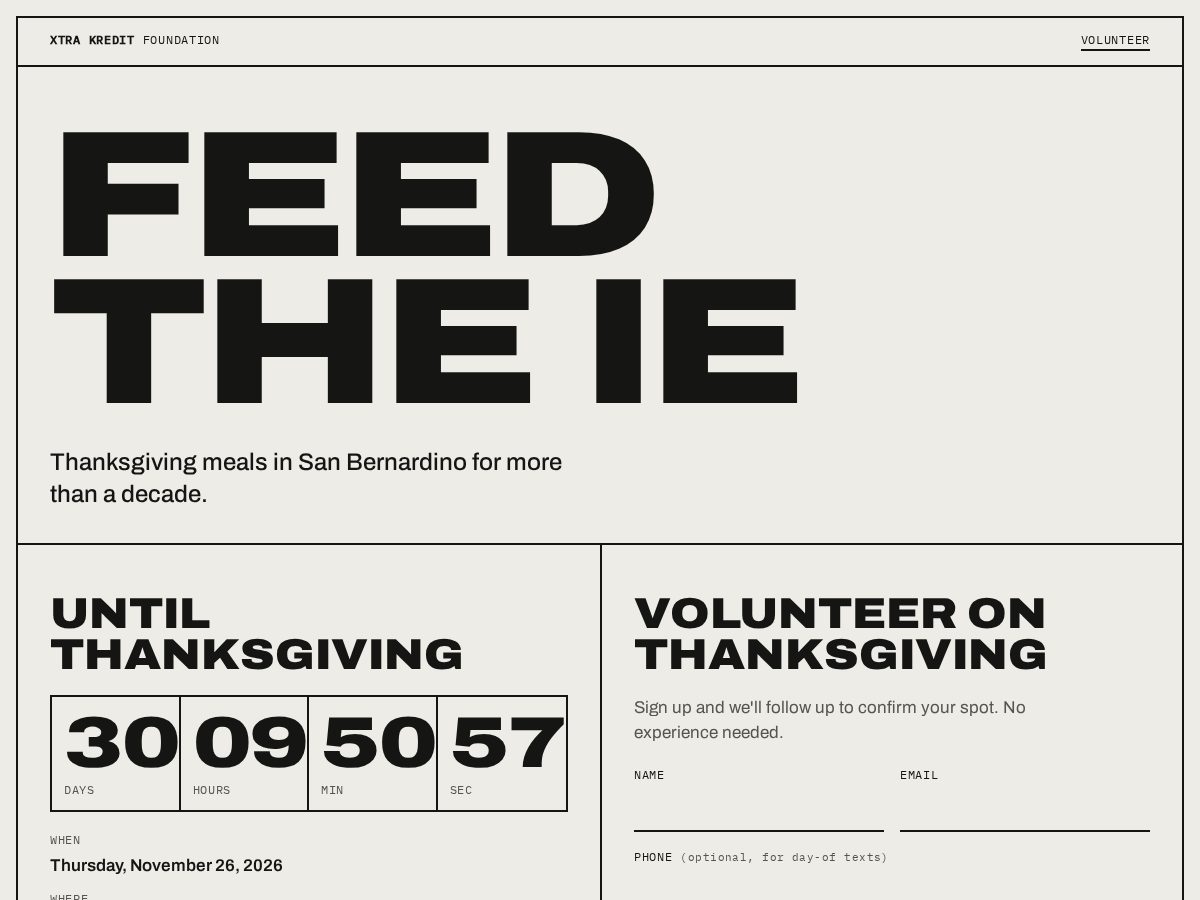 Landing-page snapshot of feedtheie.com