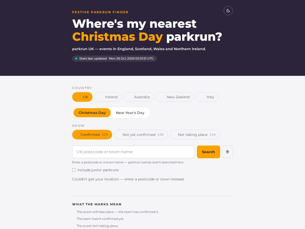 Landing-page snapshot of festiveparkrun.com