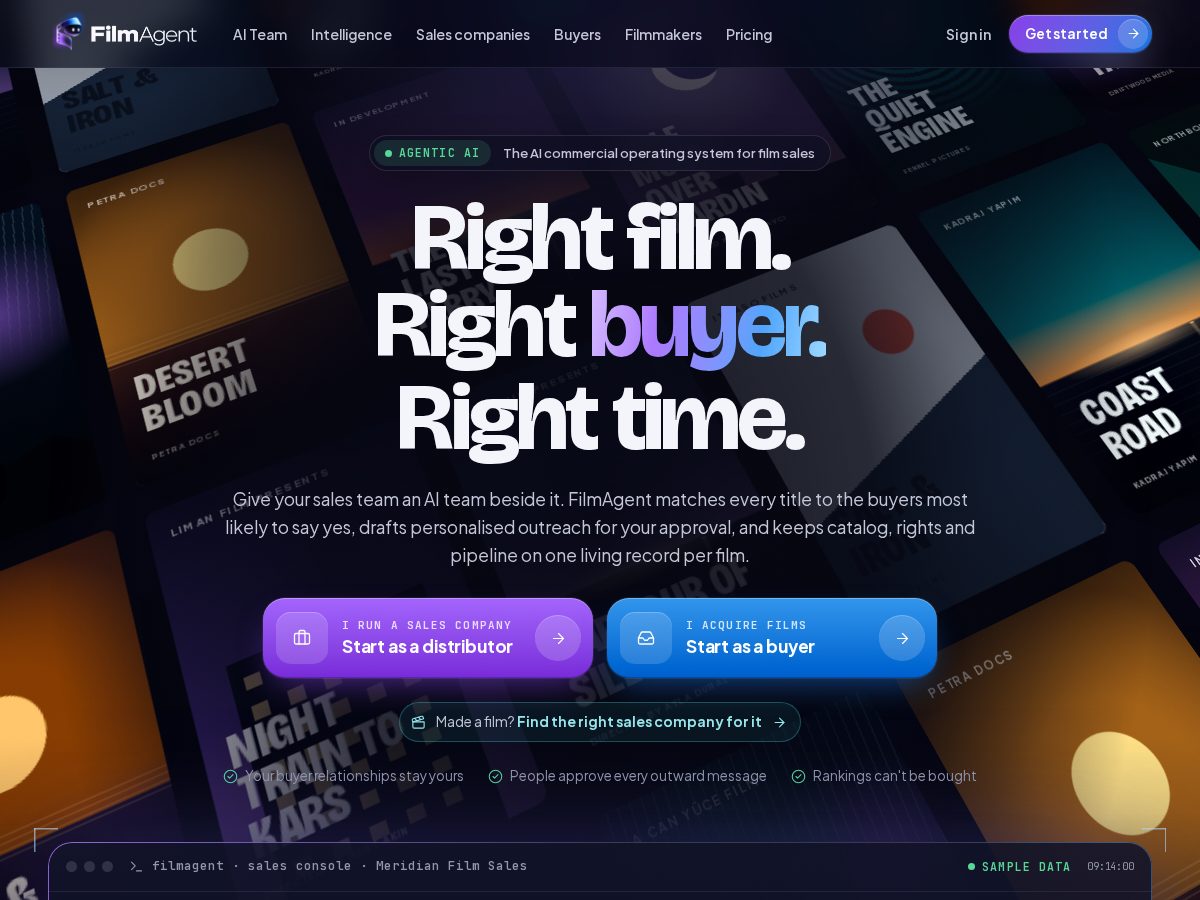 Landing-page snapshot of filmagent.app