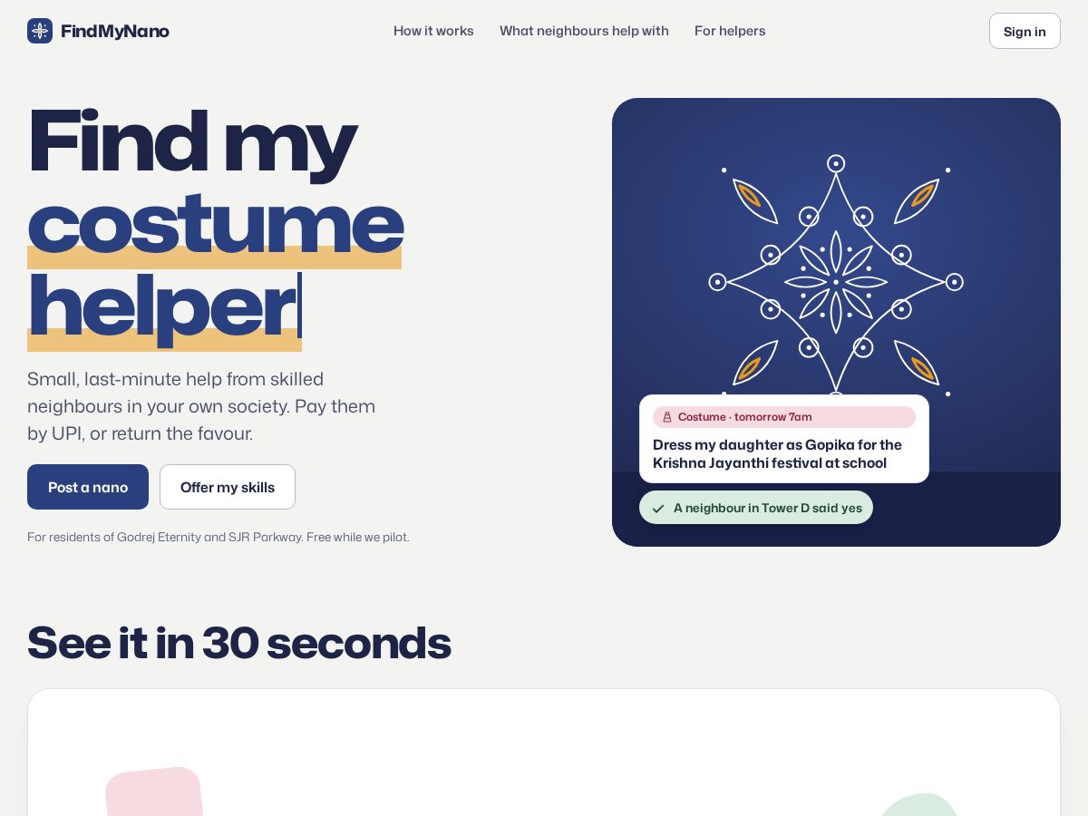 Landing-page snapshot of findmynano.com