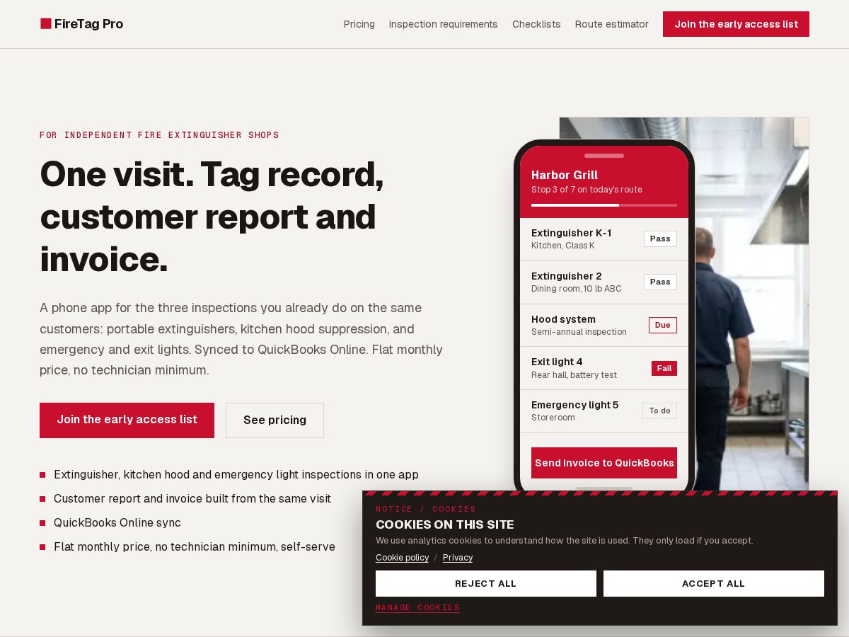 Landing-page snapshot of firetagpro.com