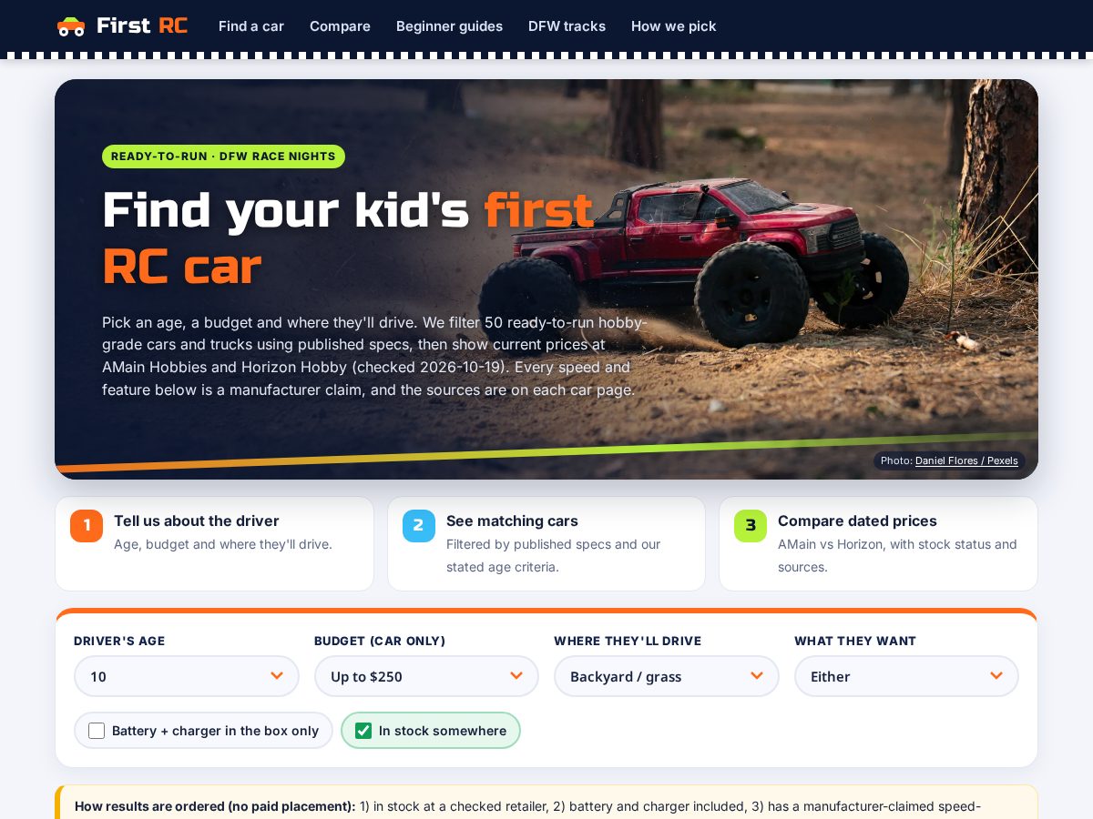 Landing-page snapshot of firstrccars.com