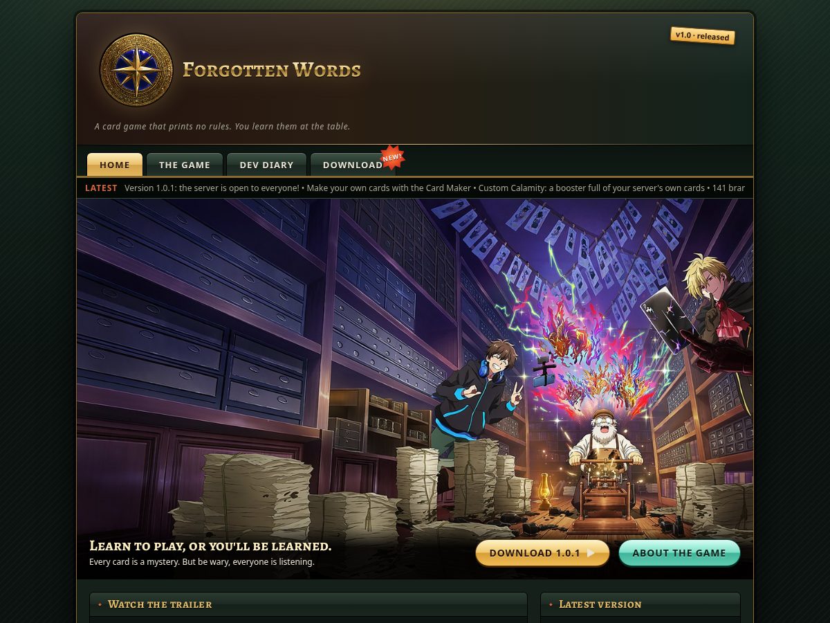 Landing-page snapshot of forgottenwordsgame.com