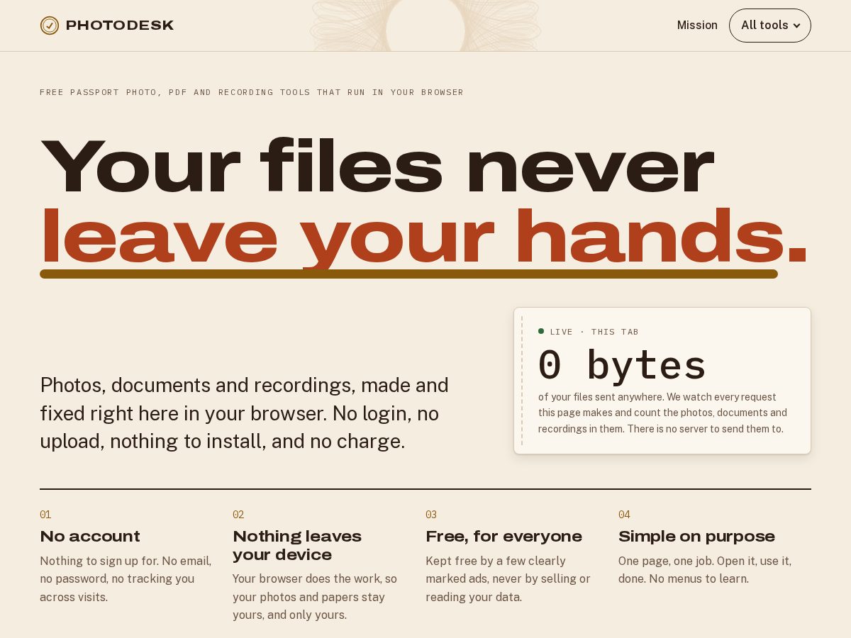 Landing-page snapshot of freephotodesk.com