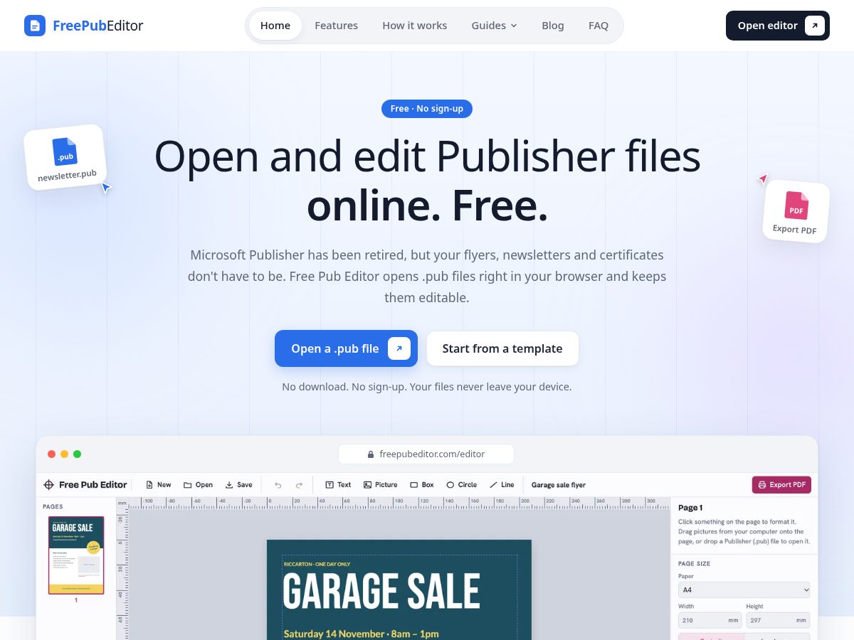 Landing-page snapshot of freepubeditor.com