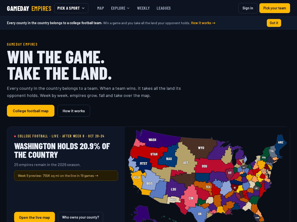 Landing-page snapshot of gamedayempires.com