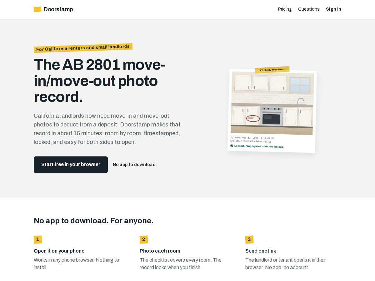 Landing-page snapshot of getdoorstamp.com
