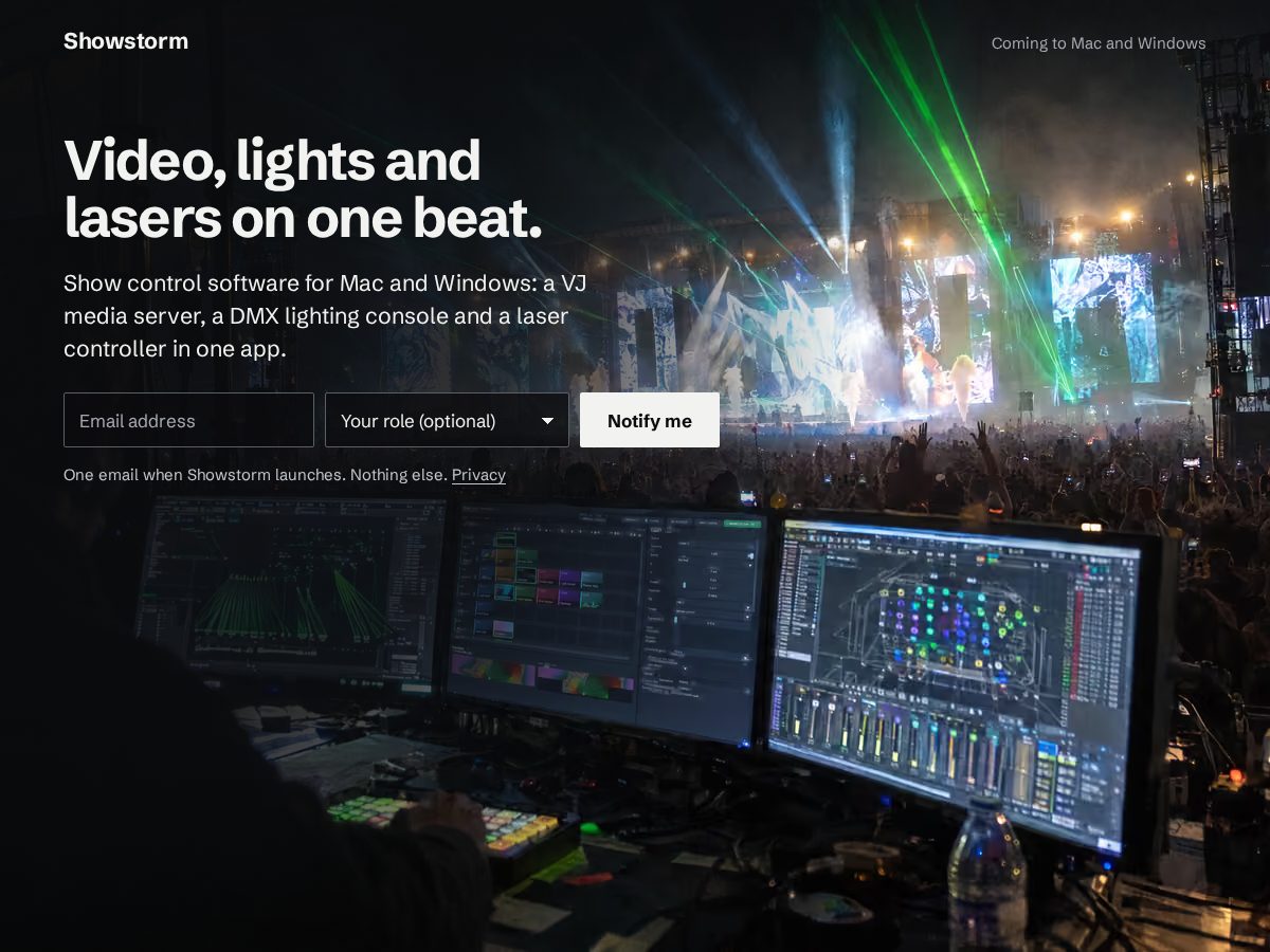 Landing-page snapshot of getshowstorm.com