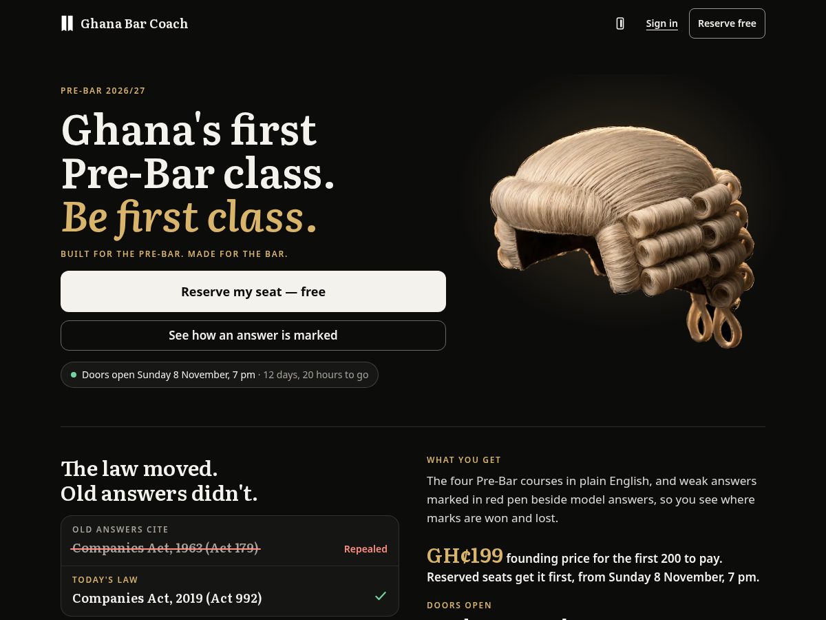 Landing-page snapshot of ghanabarcoach.com