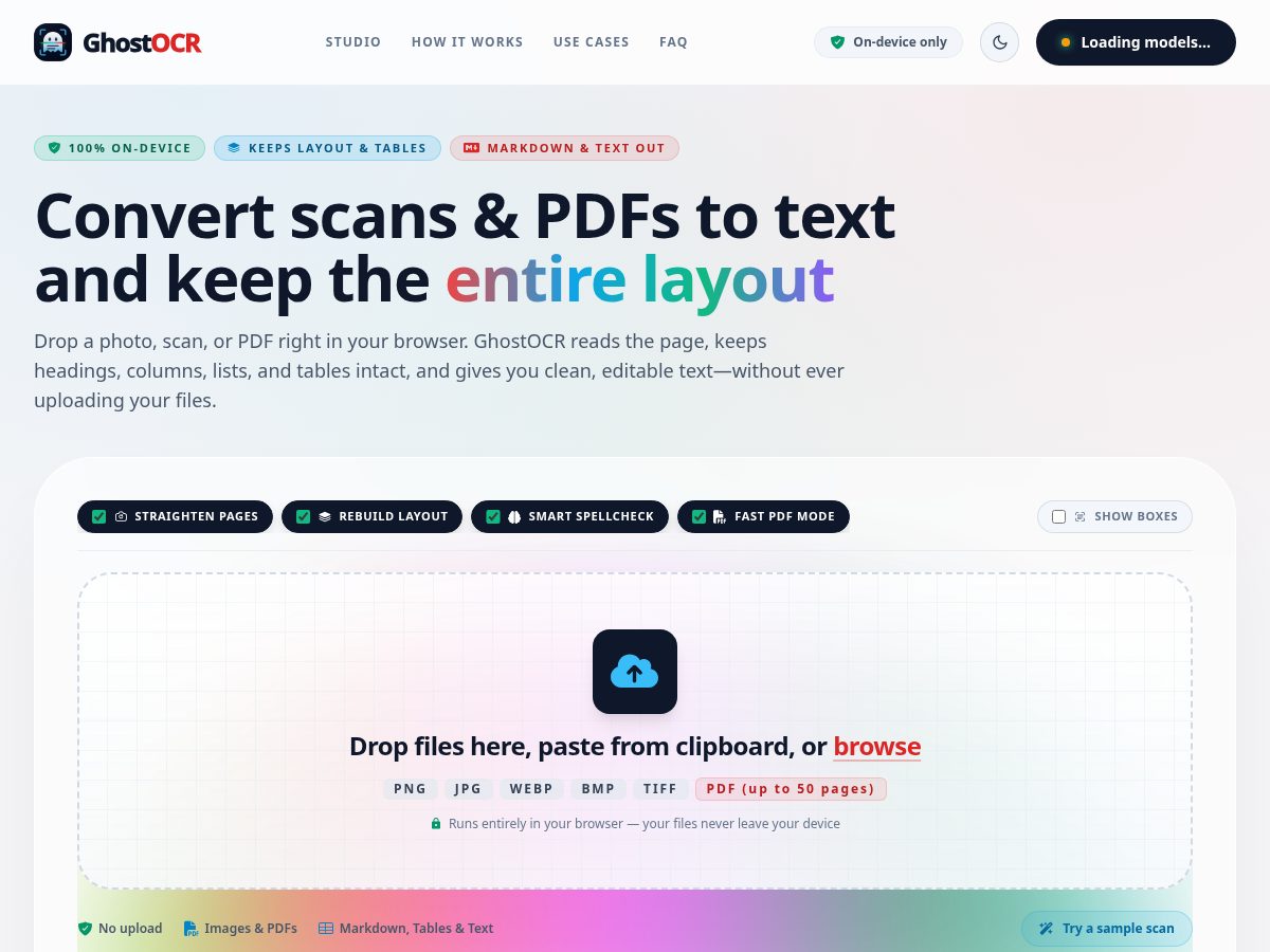 Landing-page snapshot of ghostocr.com