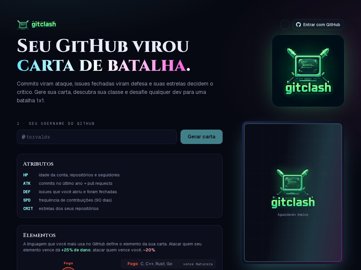 Landing-page snapshot of gitclash.com