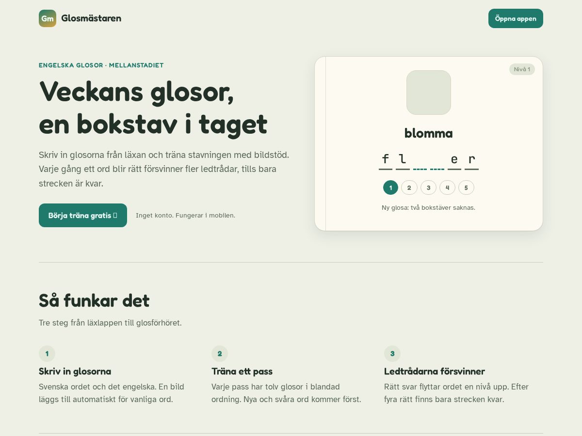 Landing-page snapshot of glosmastaren.com