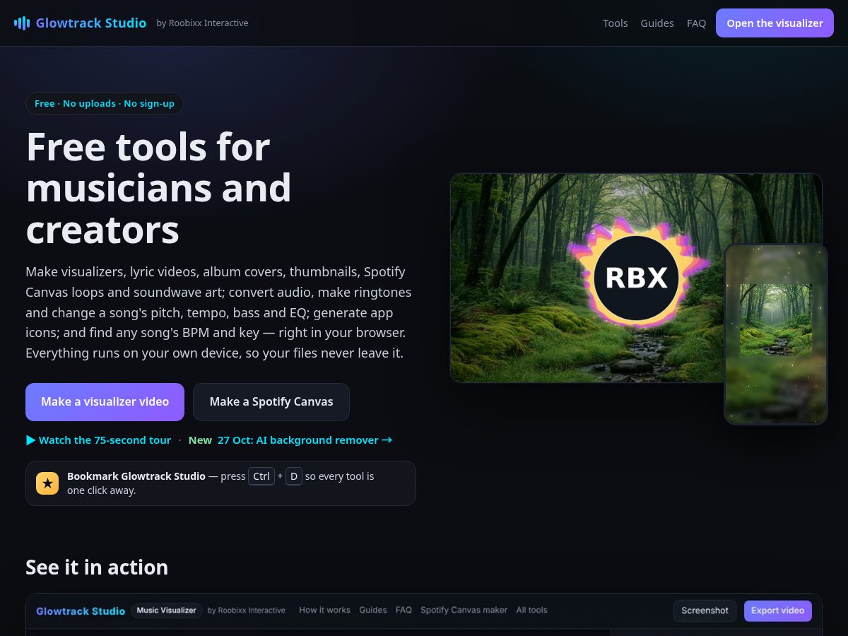 Landing-page snapshot of glowtrackstudio.com