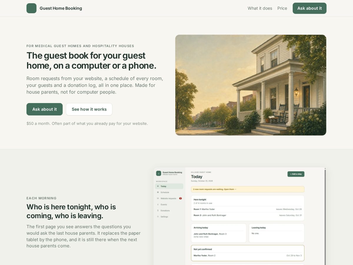 Landing-page snapshot of guesthomebooking.com