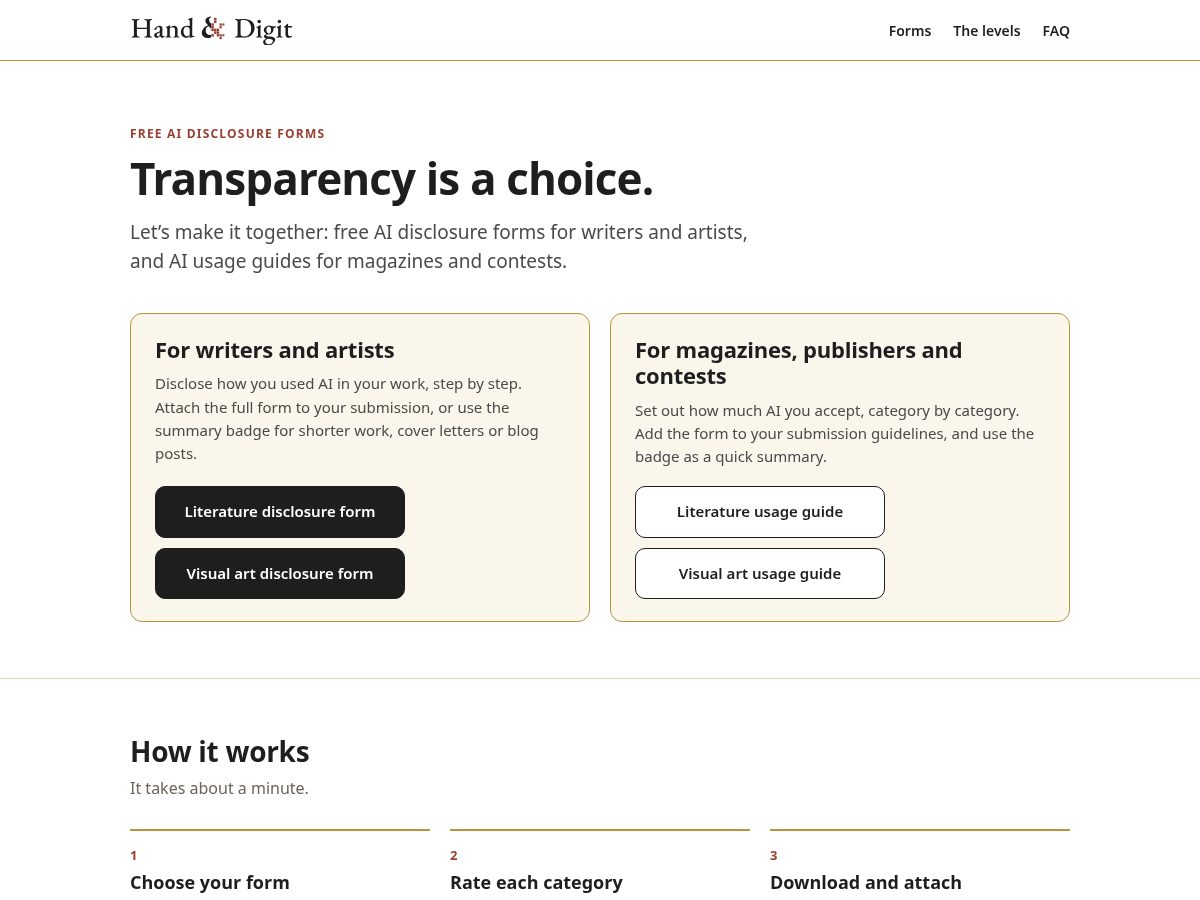 Landing-page snapshot of handanddigit.com