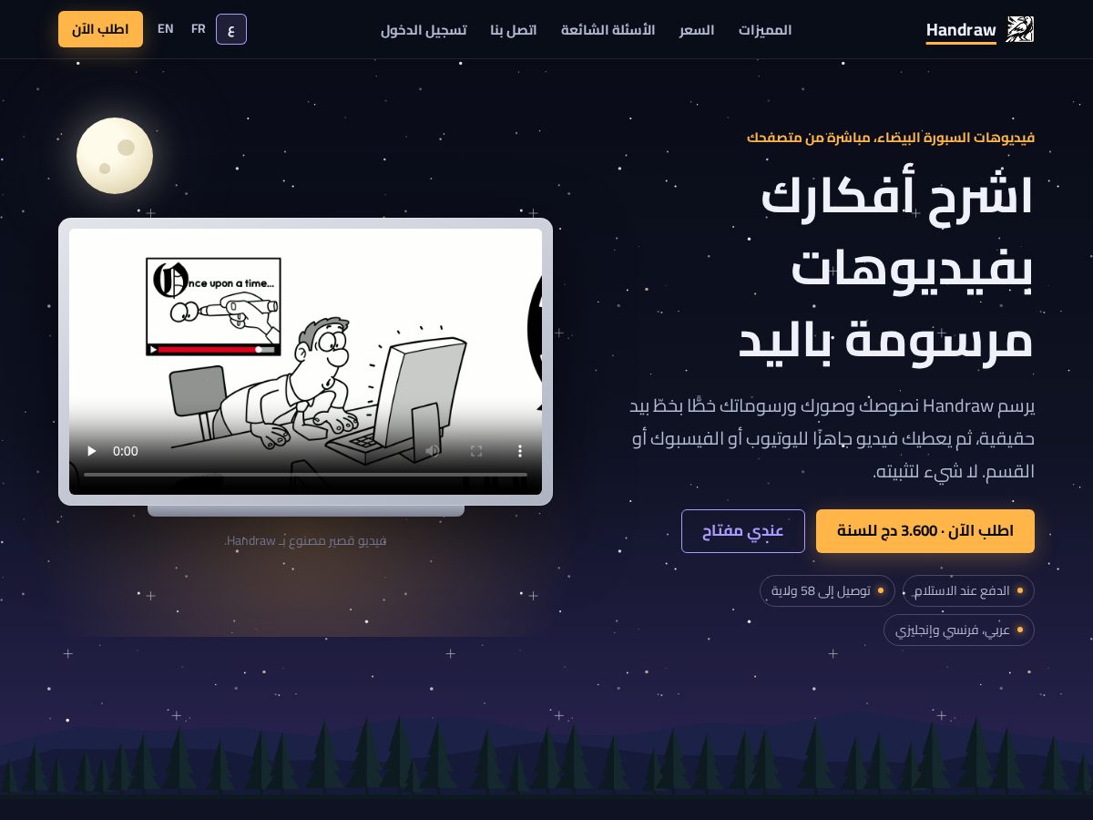 Landing-page snapshot of handraw.app