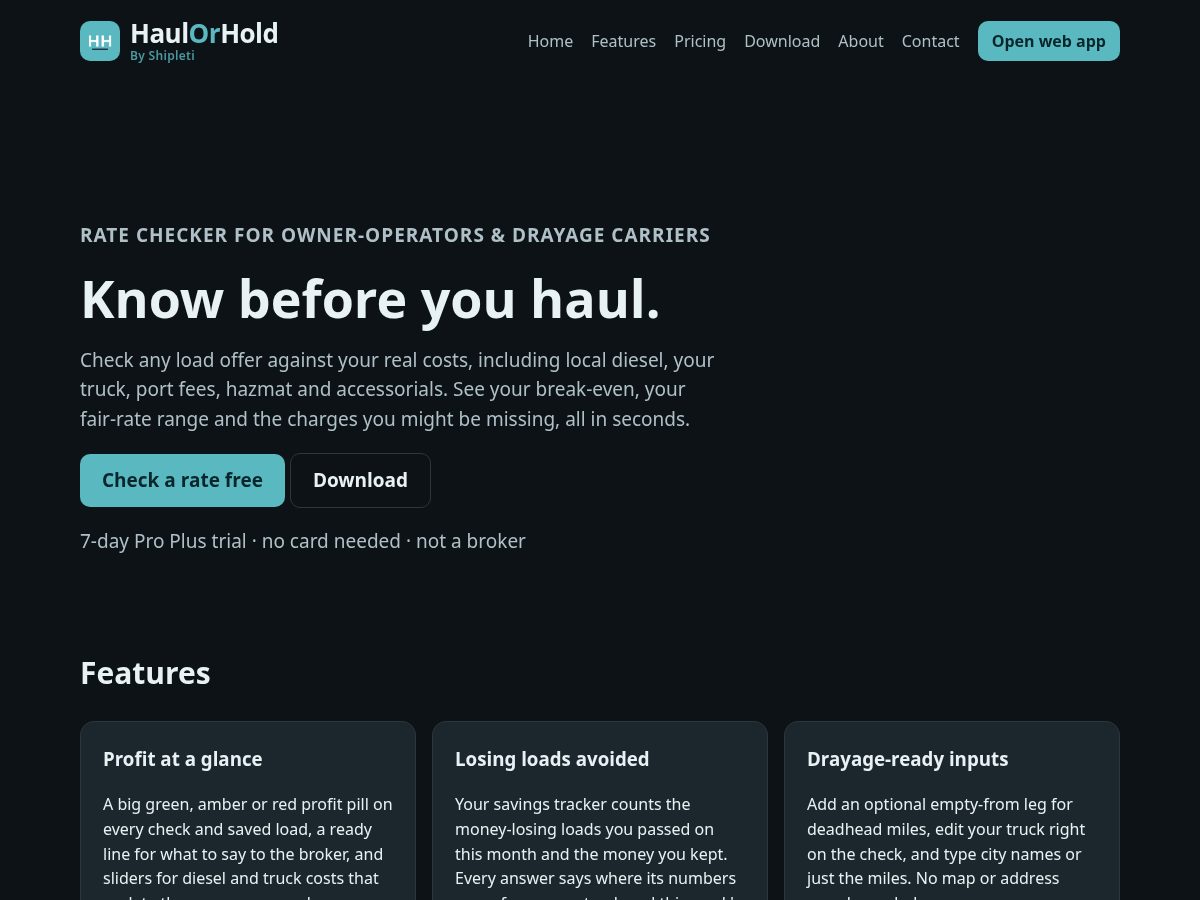 Landing-page snapshot of haulorhold.com