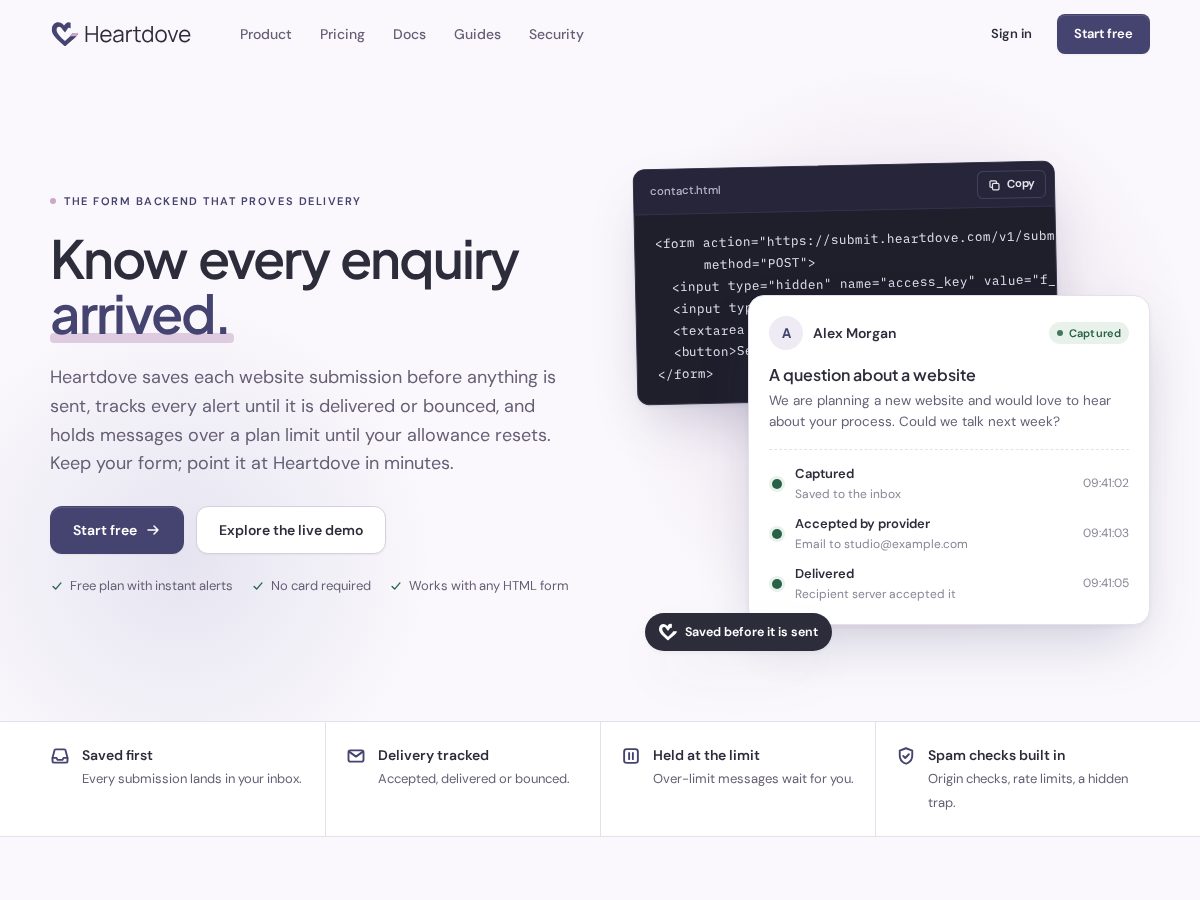Landing-page snapshot of heartdove.app