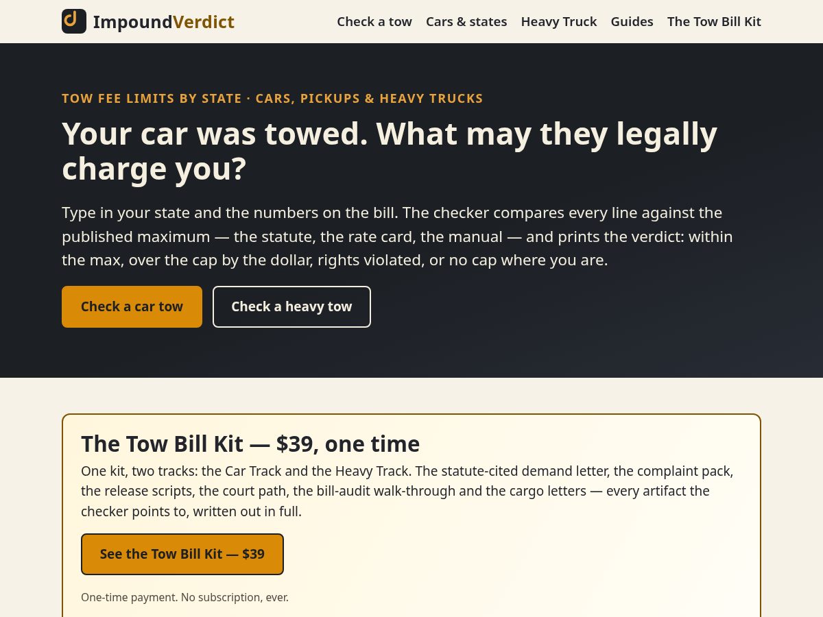 Landing-page snapshot of impoundverdict.com