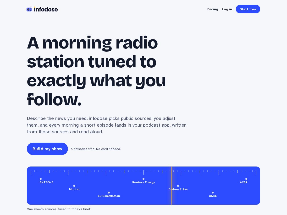 Landing-page snapshot of infodose.app