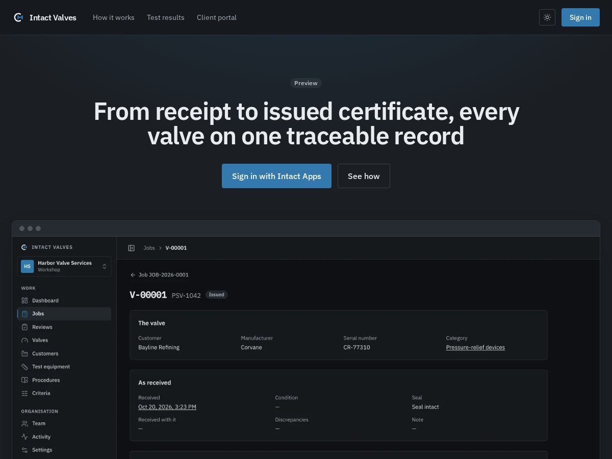 Landing-page snapshot of intactvalves.com
